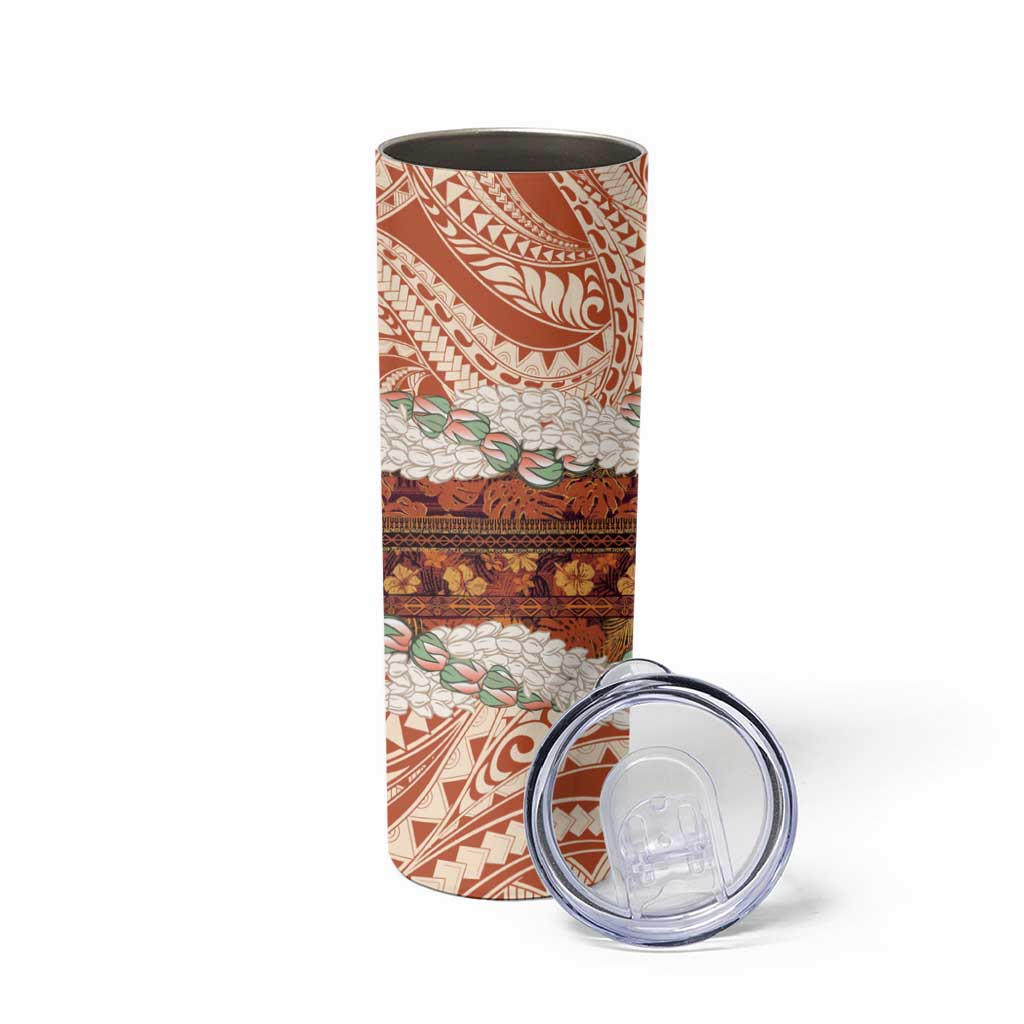 Aloha Hawaii Mikioi Lei Skinny Tumbler Beige Tropical Flower Pattern - Polynesian Pride