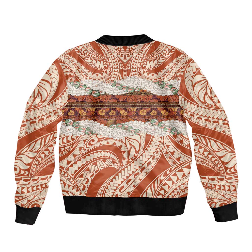 Aloha Hawaii Mikioi Lei Sleeve Zip Bomber Jacket Beige Tropical Flower Pattern - Polynesian Pride