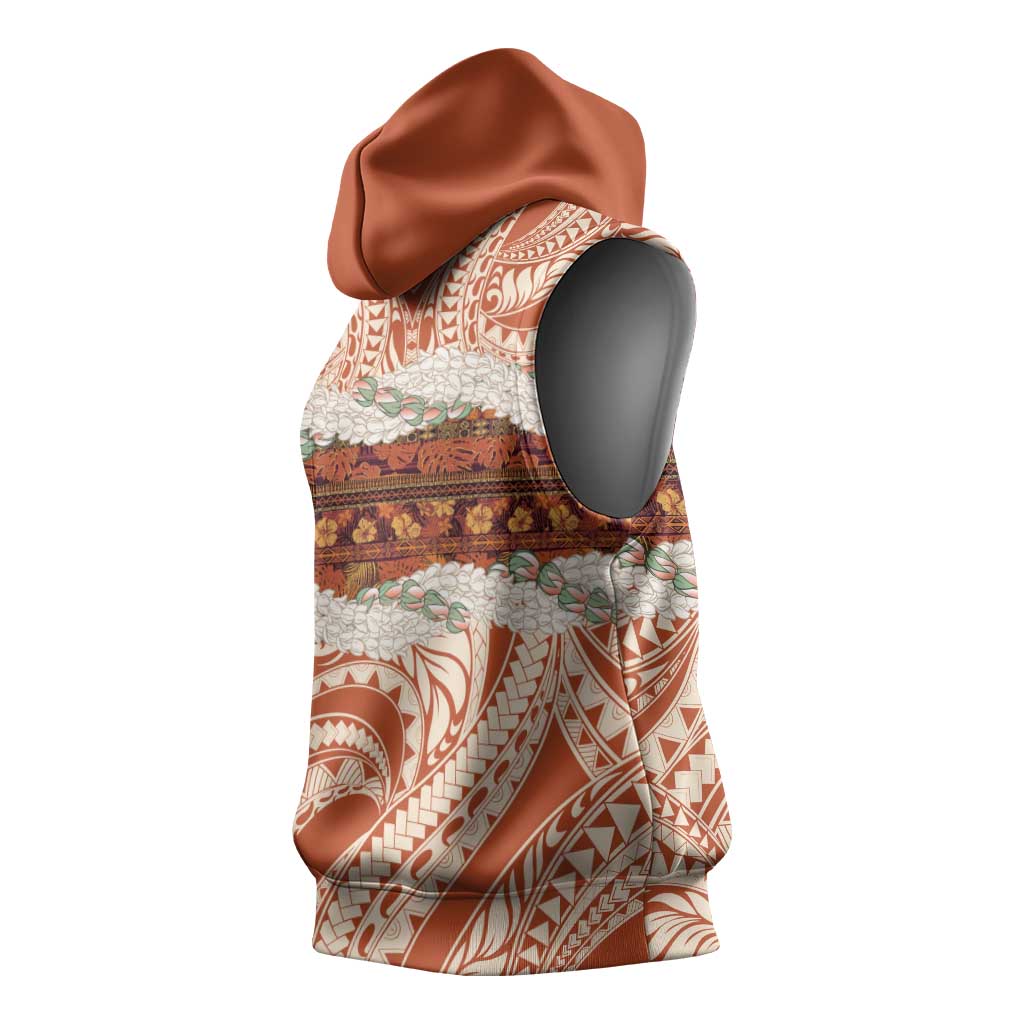 Aloha Hawaii Mikioi Lei Sleeveless Hoodie Beige Tropical Flower Pattern - Polynesian Pride