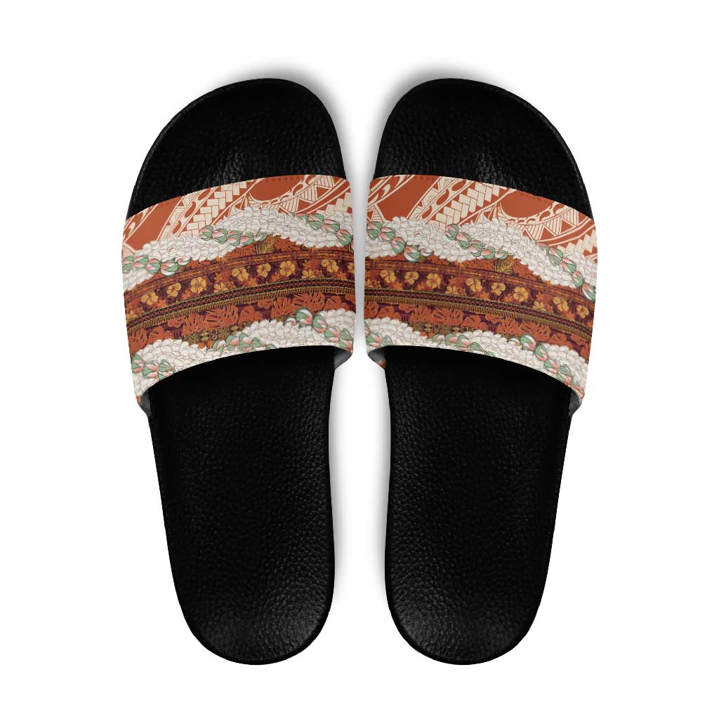Aloha Hawaii Mikioi Lei Slide Sandals Beige Tropical Flower Pattern - Polynesian Pride