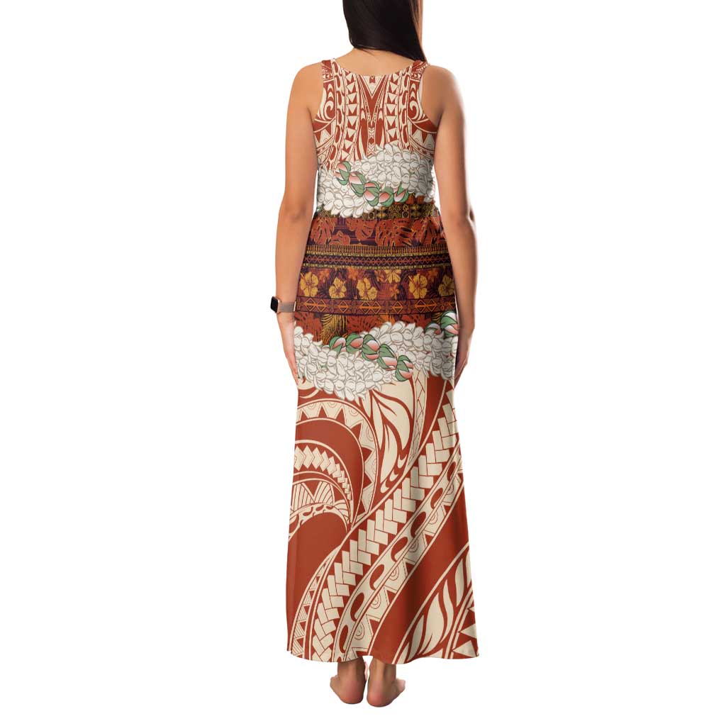 Aloha Hawaii Mikioi Lei Tank Maxi Dress Beige Tropical Flower Pattern - Polynesian Pride