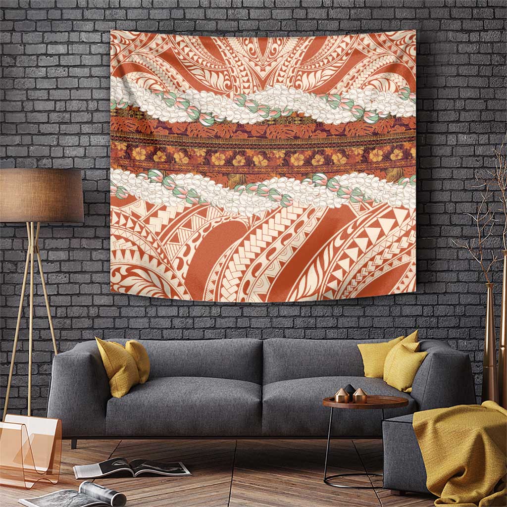 Aloha Hawaii Mikioi Lei Tapestry Beige Tropical Flower Pattern - Polynesian Pride