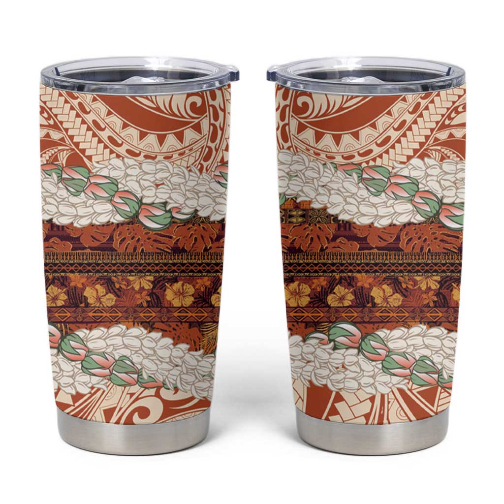 Aloha Hawaii Mikioi Lei Tumbler Cup Beige Tropical Flower Pattern - Polynesian Pride
