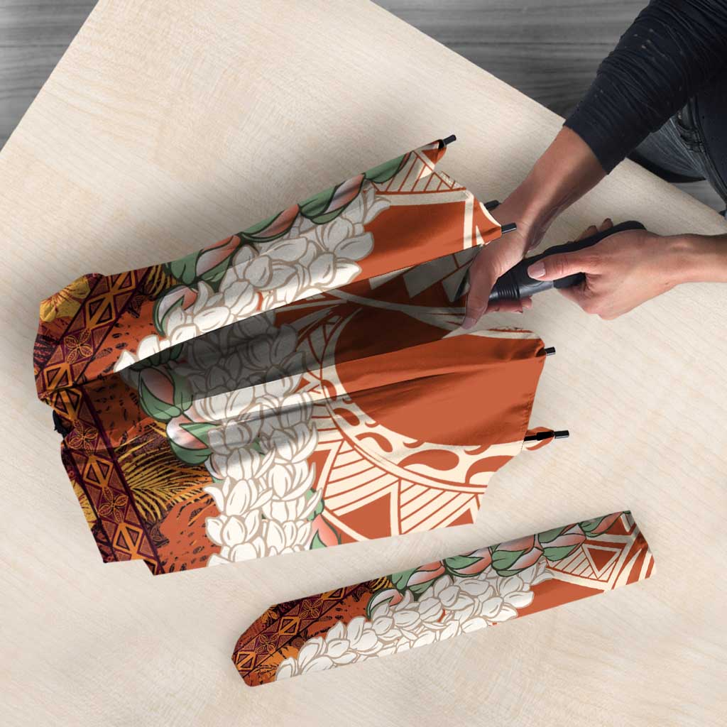 Aloha Hawaii Mikioi Lei Umbrella Beige Tropical Flower Pattern - Polynesian Pride