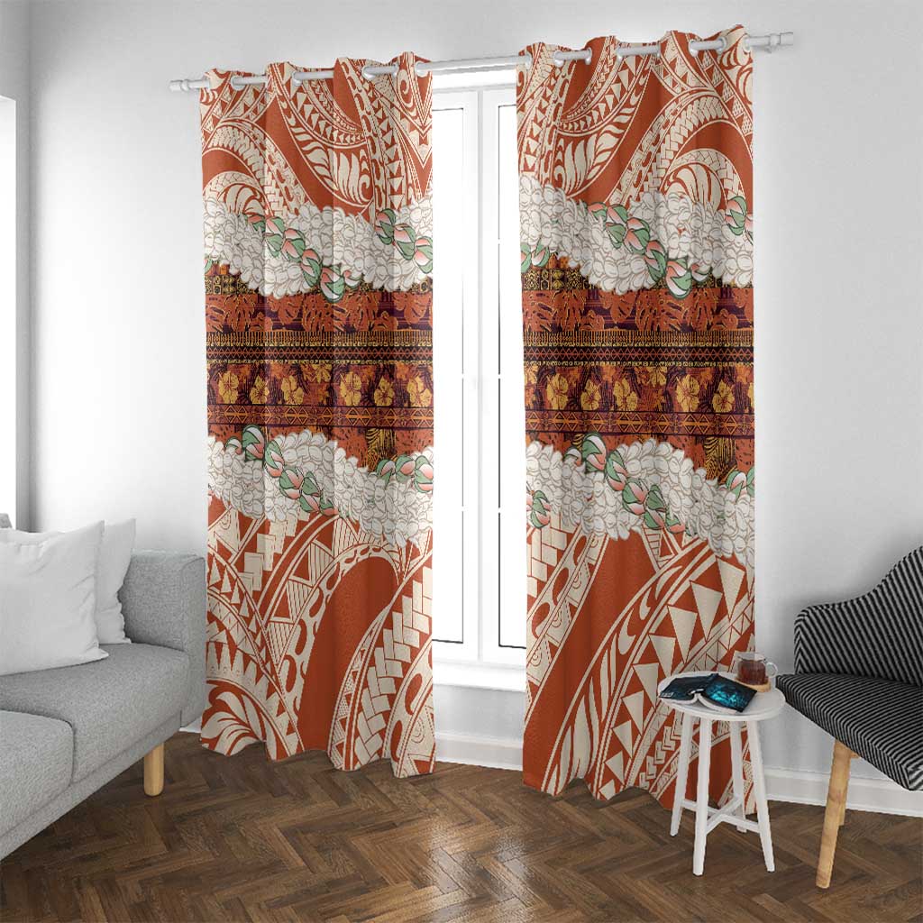 Aloha Hawaii Mikioi Lei Window Curtain Beige Tropical Flower Pattern - Polynesian Pride