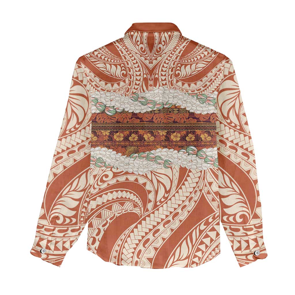 Aloha Hawaii Mikioi Lei Women Casual Shirt Beige Tropical Flower Pattern - Polynesian Pride