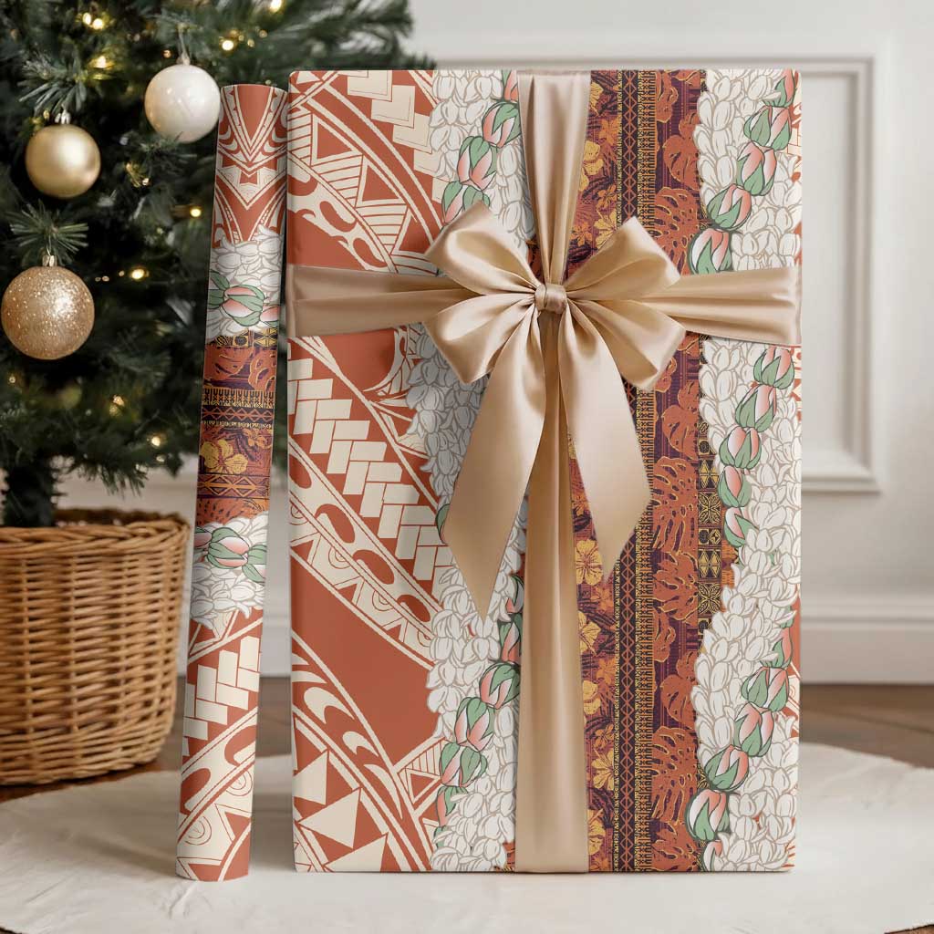 Aloha Hawaii Mikioi Lei Wrapping Paper Beige Tropical Flower Pattern - Polynesian Pride