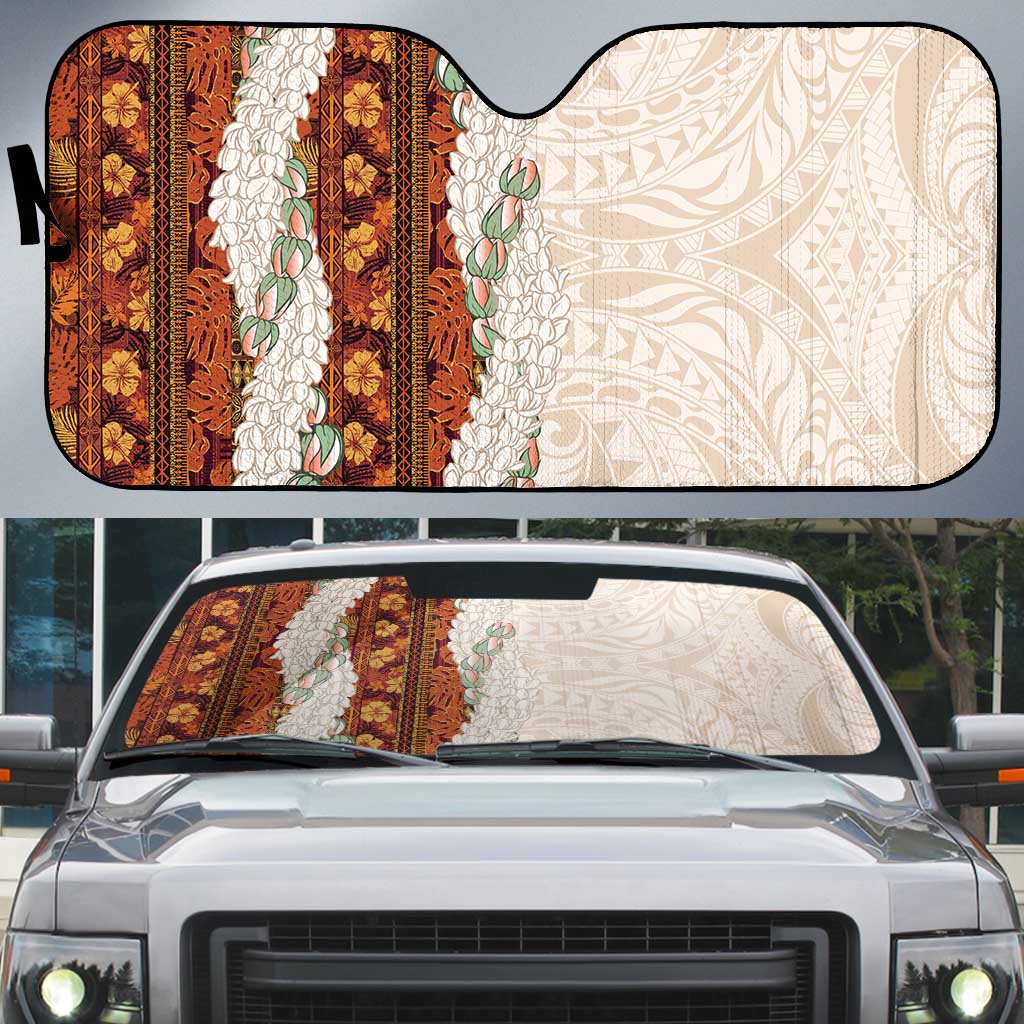 Aloha Hawaii Mikioi Lei Auto Sun Shade Cattail Red Tropical Flower Pattern - Polynesian Pride