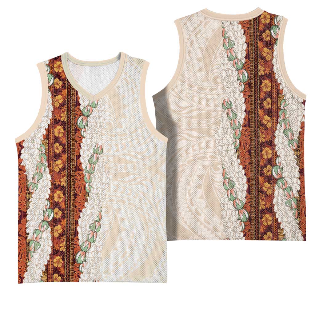 Aloha Hawaii Mikioi Lei Basketball Jersey Cattail Red Tropical Flower Pattern - Polynesian Pride