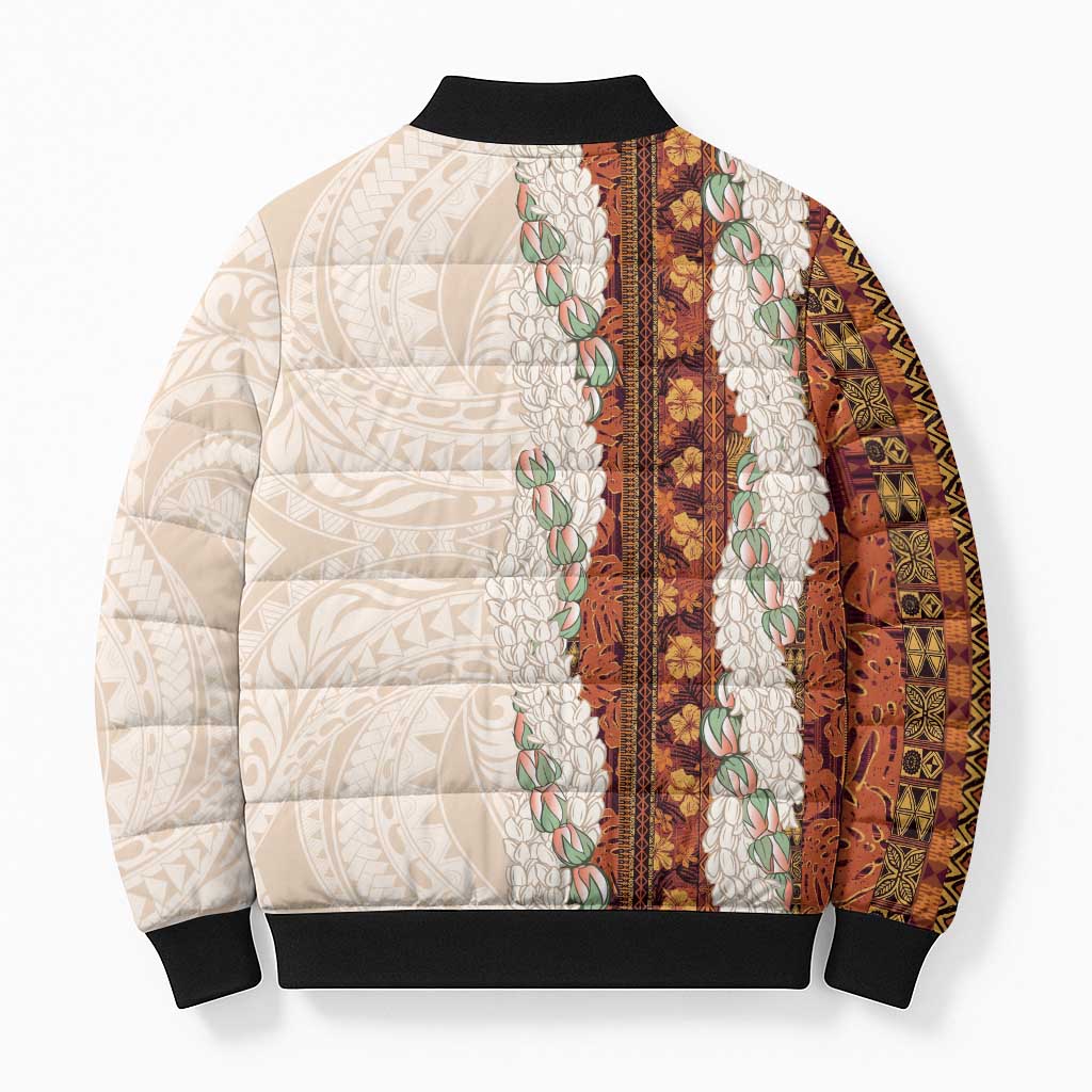 Aloha Hawaii Mikioi Lei Bomber Puffer Jacket Cattail Red Tropical Flower Pattern - Polynesian Pride