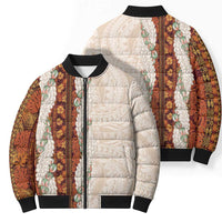 Aloha Hawaii Mikioi Lei Bomber Puffer Jacket Cattail Red Tropical Flower Pattern - Polynesian Pride