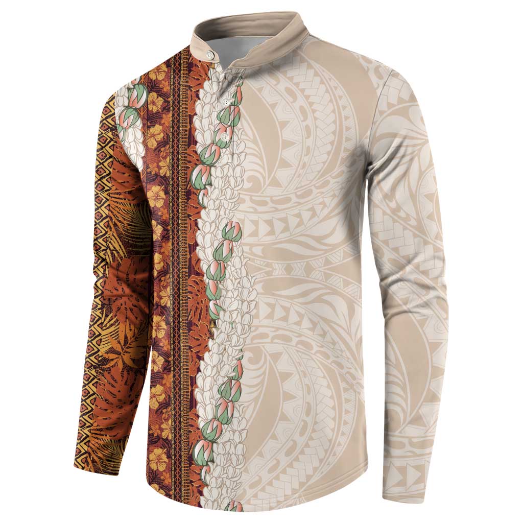 Aloha Hawaii Mikioi Lei Button Sweatshirt Cattail Red Tropical Flower Pattern - Polynesian Pride