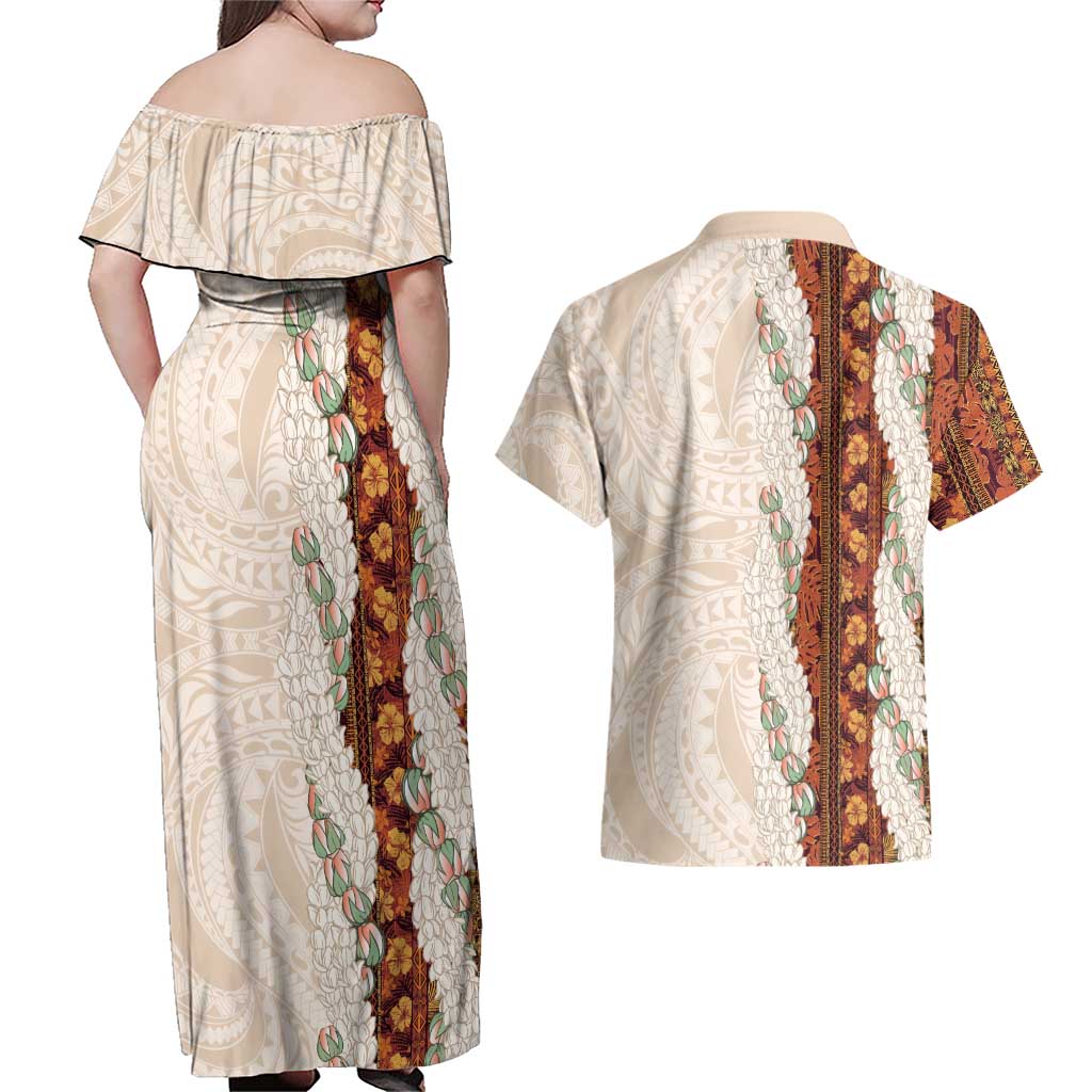 Aloha Hawaii Mikioi Lei Couples Matching Off Shoulder Maxi Dress and Hawaiian Shirt Cattail Red Tropical Flower Pattern - Polynesian Pride