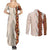 Aloha Hawaii Mikioi Lei Couples Matching Summer Maxi Dress and Long Sleeve Button Shirt Cattail Red Tropical Flower Pattern - Polynesian Pride