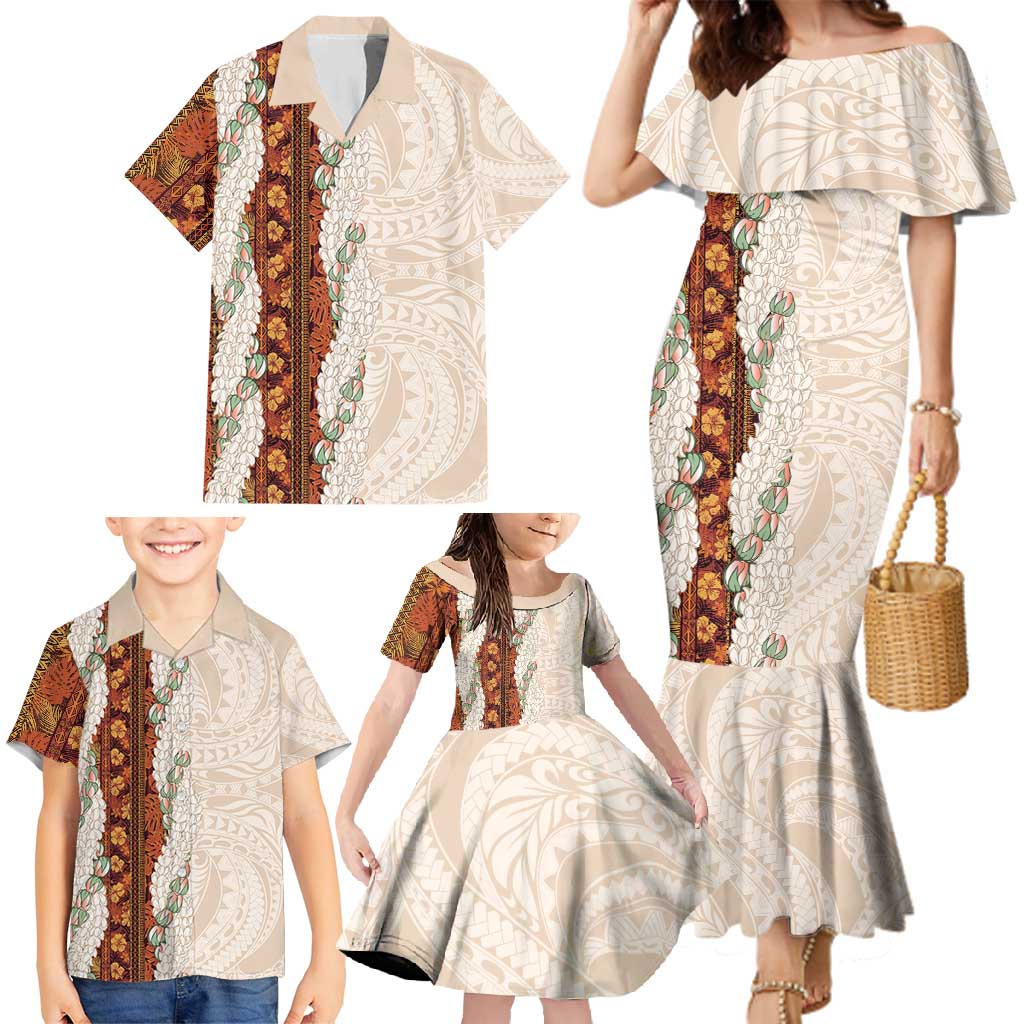 Aloha Hawaii Mikioi Lei Family Matching Mermaid Dress and Hawaiian Shirt Cattail Red Tropical Flower Pattern - Polynesian Pride