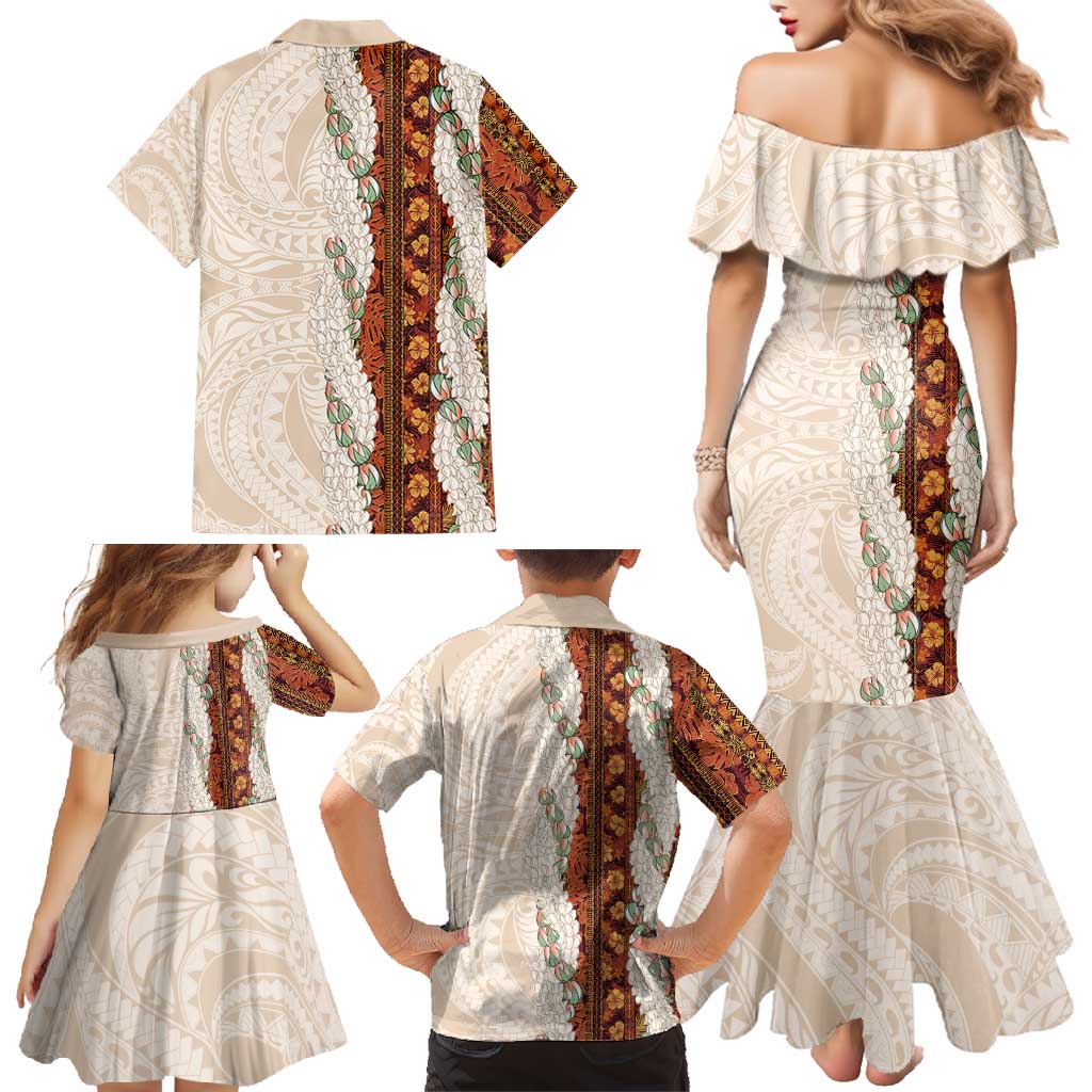 Aloha Hawaii Mikioi Lei Family Matching Mermaid Dress and Hawaiian Shirt Cattail Red Tropical Flower Pattern - Polynesian Pride