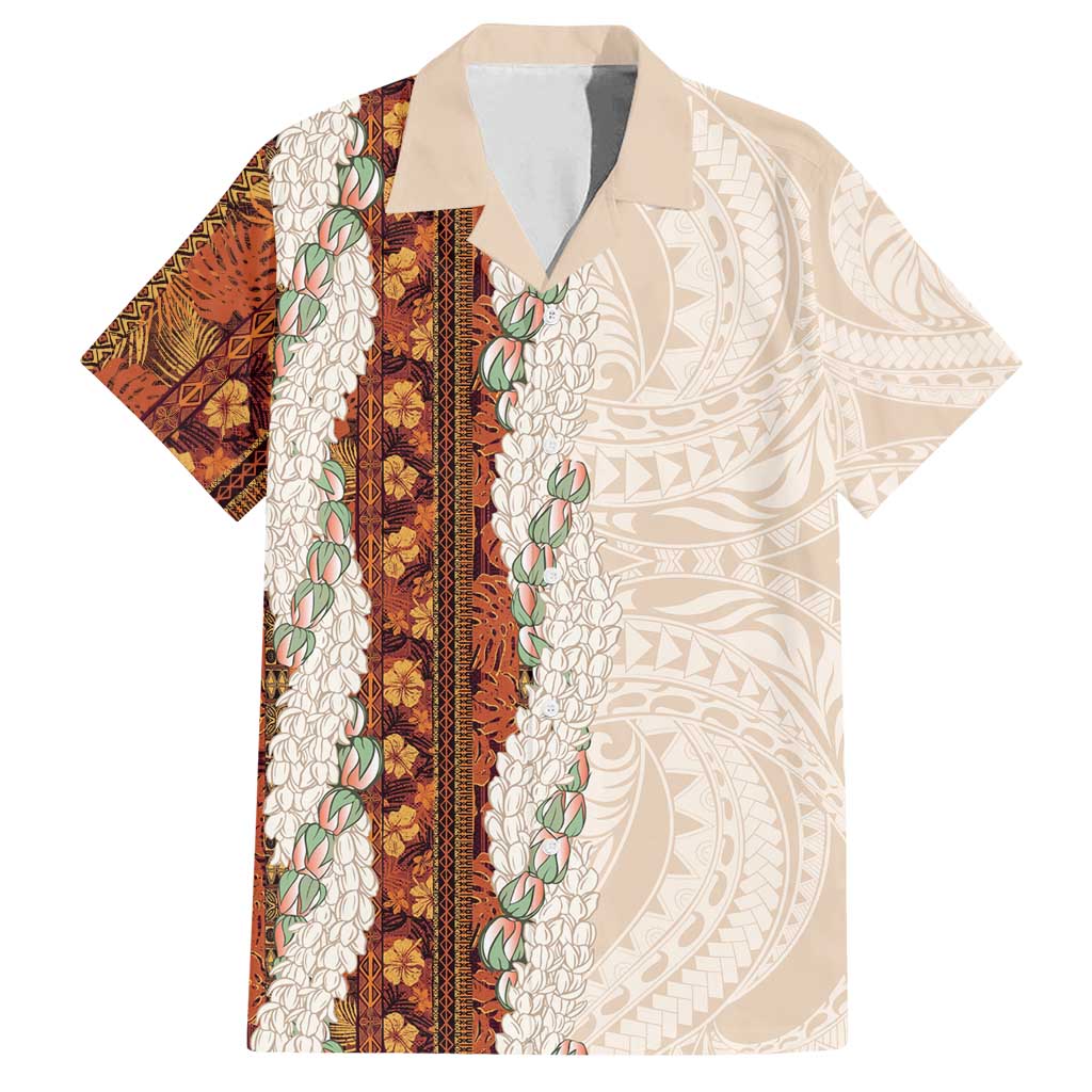 Aloha Hawaii Mikioi Lei Family Matching Puletasi and Hawaiian Shirt Cattail Red Tropical Flower Pattern - Polynesian Pride