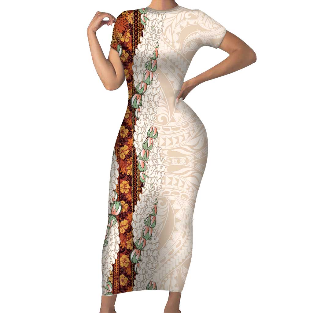 Aloha Hawaii Mikioi Lei Family Matching Short Sleeve Bodycon Dress and Hawaiian Shirt Cattail Red Tropical Flower Pattern - Polynesian Pride