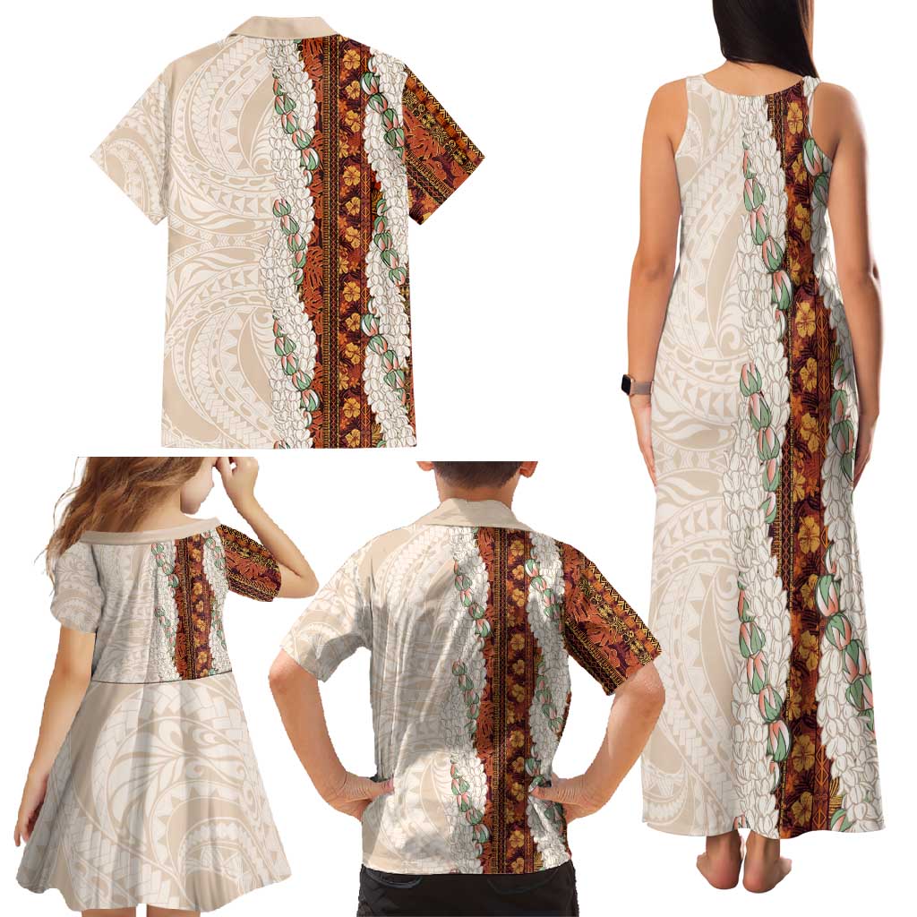 Aloha Hawaii Mikioi Lei Family Matching Tank Maxi Dress and Hawaiian Shirt Cattail Red Tropical Flower Pattern - Polynesian Pride