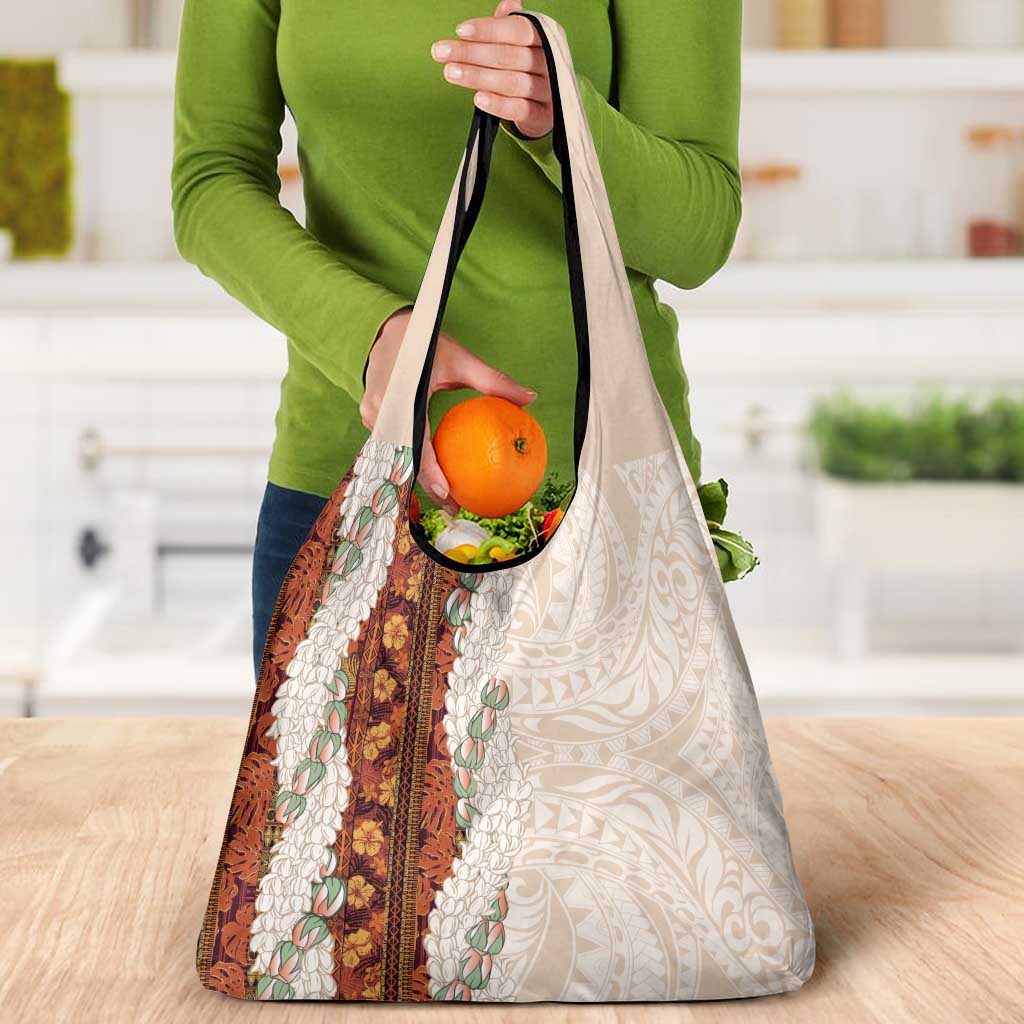 Aloha Hawaii Mikioi Lei Grocery Bag Cattail Red Tropical Flower Pattern - Polynesian Pride