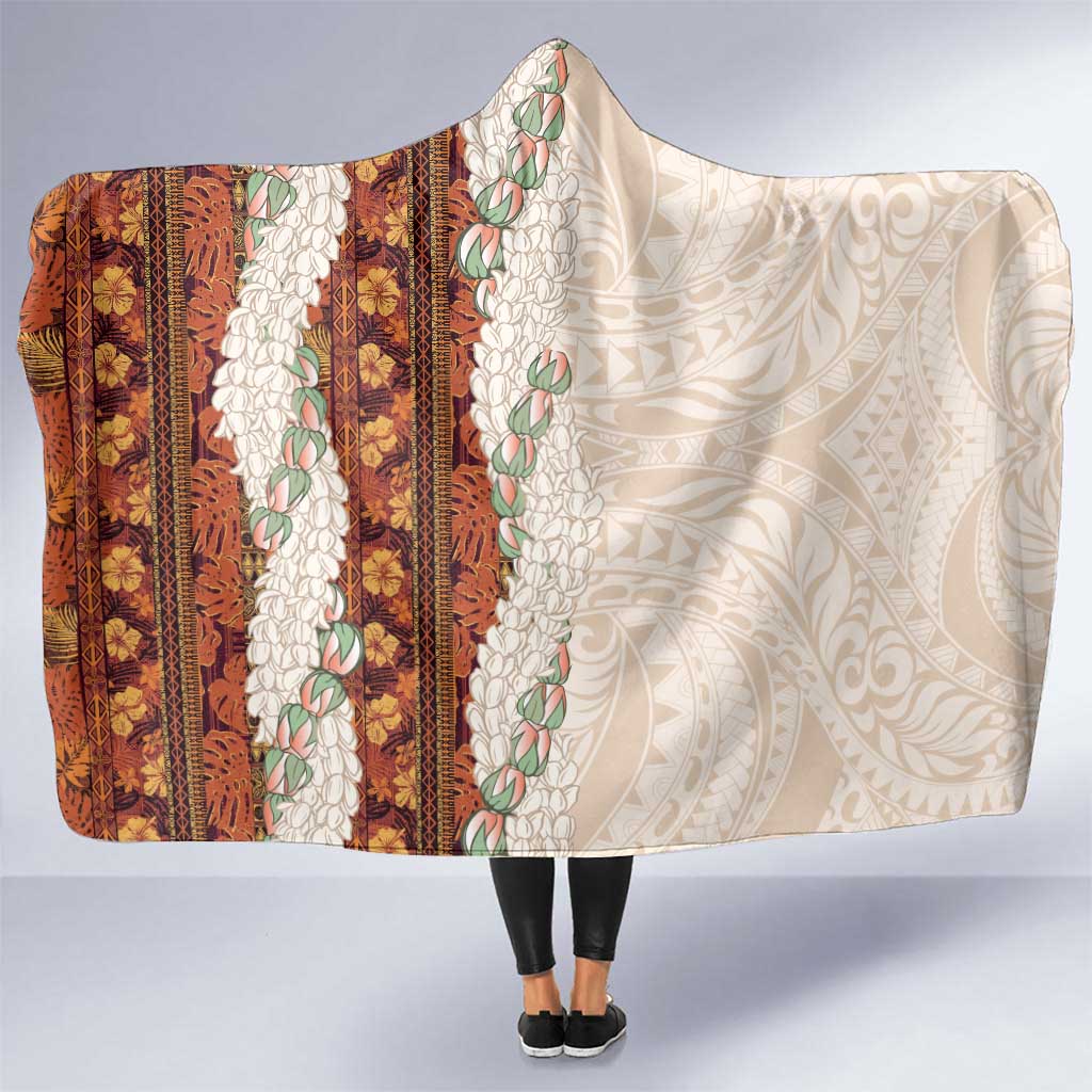 Aloha Hawaii Mikioi Lei Hooded Blanket Cattail Red Tropical Flower Pattern - Polynesian Pride