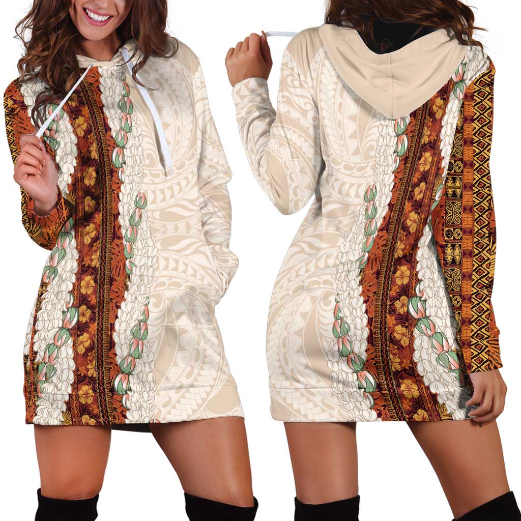 Aloha Hawaii Mikioi Lei Hoodie Dress Cattail Red Tropical Flower Pattern - Polynesian Pride