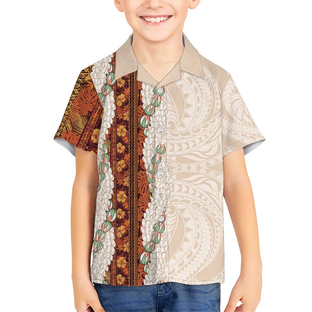 Aloha Hawaii Mikioi Lei Kid Hawaiian Shirt Cattail Red Tropical Flower Pattern - Polynesian Pride