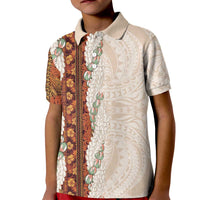 Aloha Hawaii Mikioi Lei Kid Polo Shirt Cattail Red Tropical Flower Pattern - Polynesian Pride