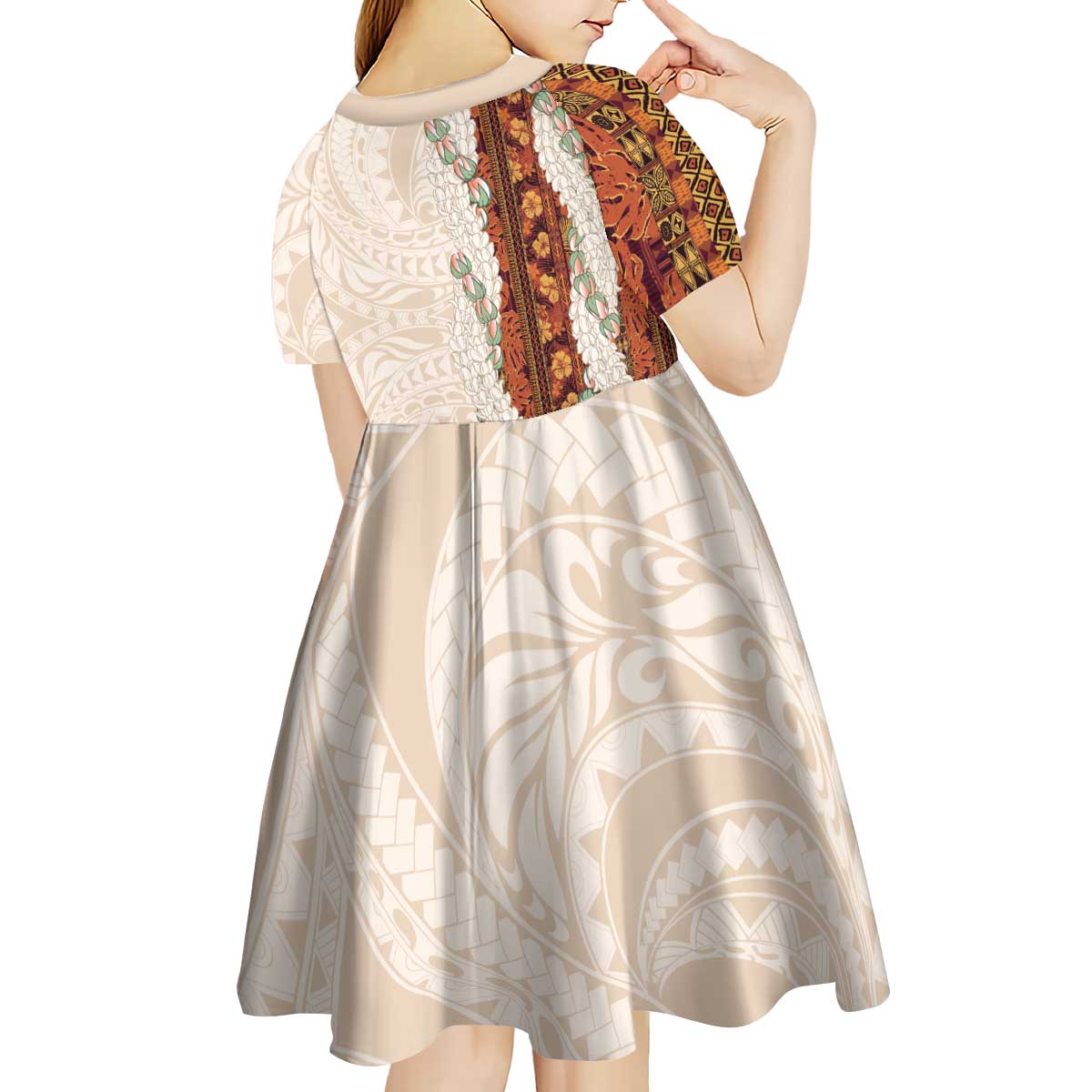 Aloha Hawaii Mikioi Lei Kid Short Sleeve Dress Cattail Red Tropical Flower Pattern - Polynesian Pride