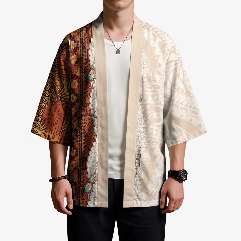 Aloha Hawaii Mikioi Lei Kimono Cattail Red Tropical Flower Pattern - Polynesian Pride