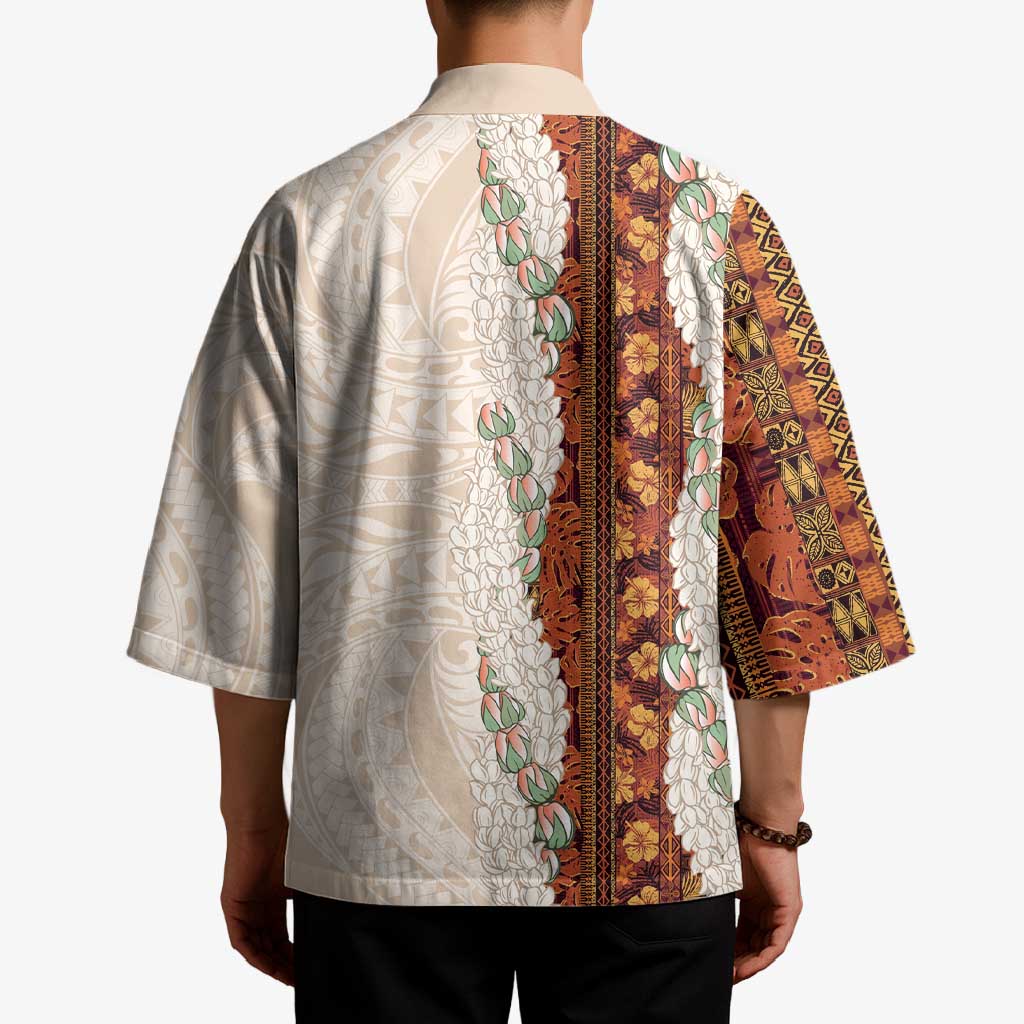 Aloha Hawaii Mikioi Lei Kimono Cattail Red Tropical Flower Pattern - Polynesian Pride