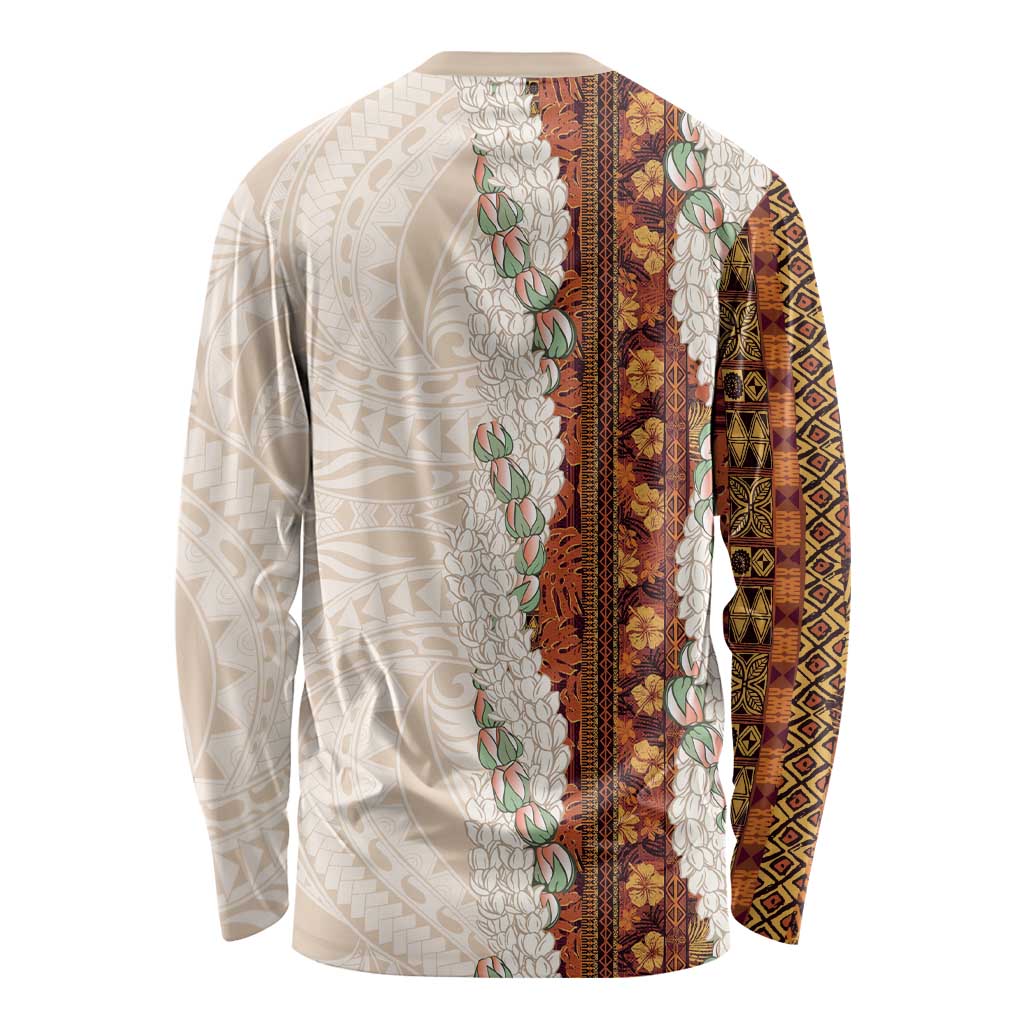 Aloha Hawaii Mikioi Lei Long Sleeve Shirt Cattail Red Tropical Flower Pattern - Polynesian Pride