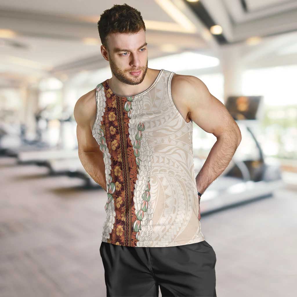 Aloha Hawaii Mikioi Lei Men Tank Top Cattail Red Tropical Flower Pattern - Polynesian Pride