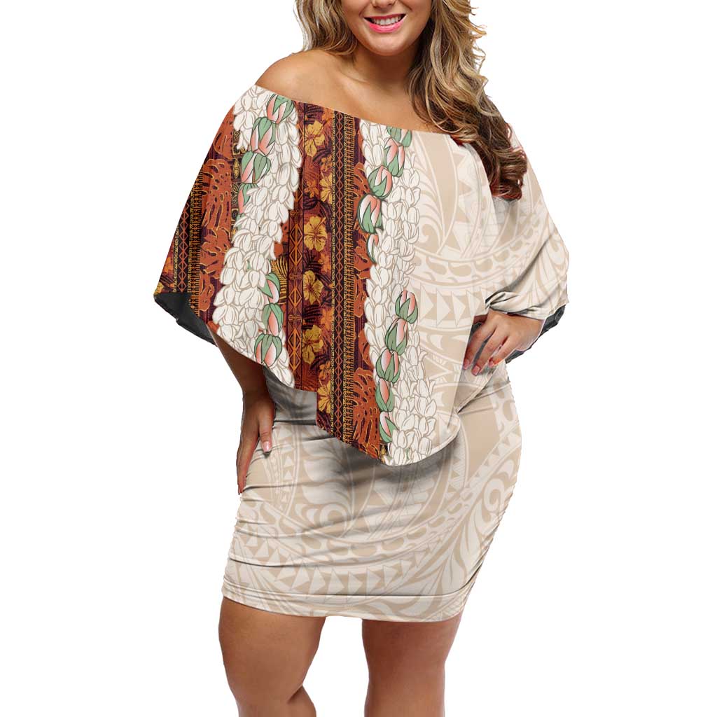 Aloha Hawaii Mikioi Lei Off Shoulder Short Dress Cattail Red Tropical Flower Pattern - Polynesian Pride