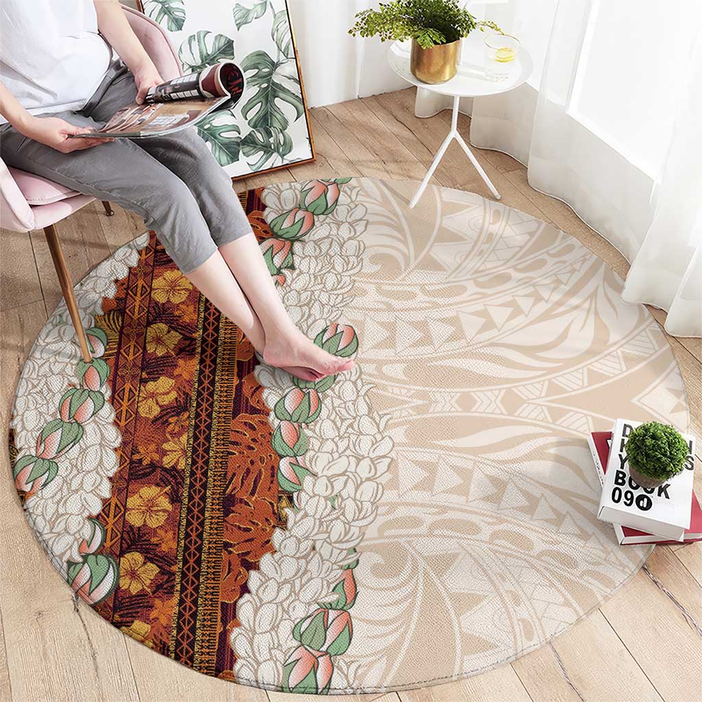 Aloha Hawaii Mikioi Lei Round Carpet Cattail Red Tropical Flower Pattern - Polynesian Pride