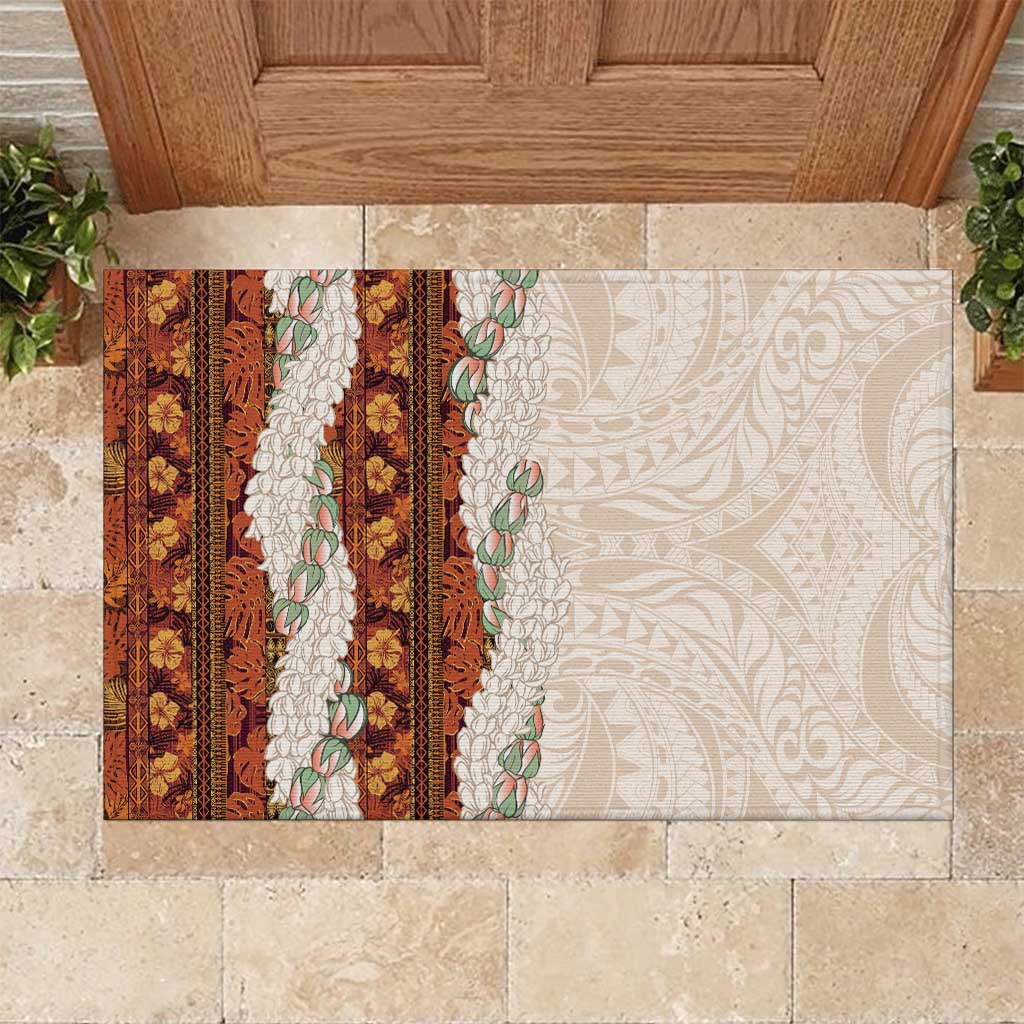 Aloha Hawaii Mikioi Lei Rubber Doormat Cattail Red Tropical Flower Pattern - Polynesian Pride