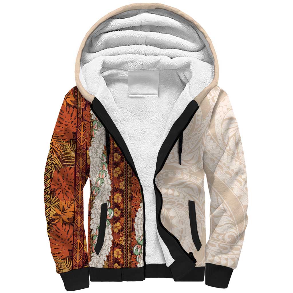 Aloha Hawaii Mikioi Lei Sherpa Hoodie Cattail Red Tropical Flower Pattern - Polynesian Pride