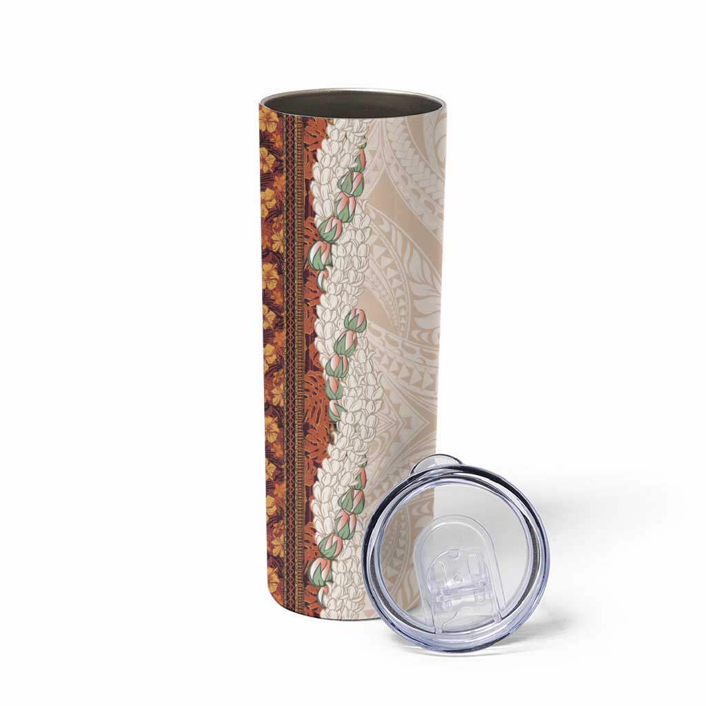 Aloha Hawaii Mikioi Lei Skinny Tumbler Cattail Red Tropical Flower Pattern - Polynesian Pride