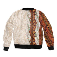 Aloha Hawaii Mikioi Lei Sleeve Zip Bomber Jacket Cattail Red Tropical Flower Pattern - Polynesian Pride