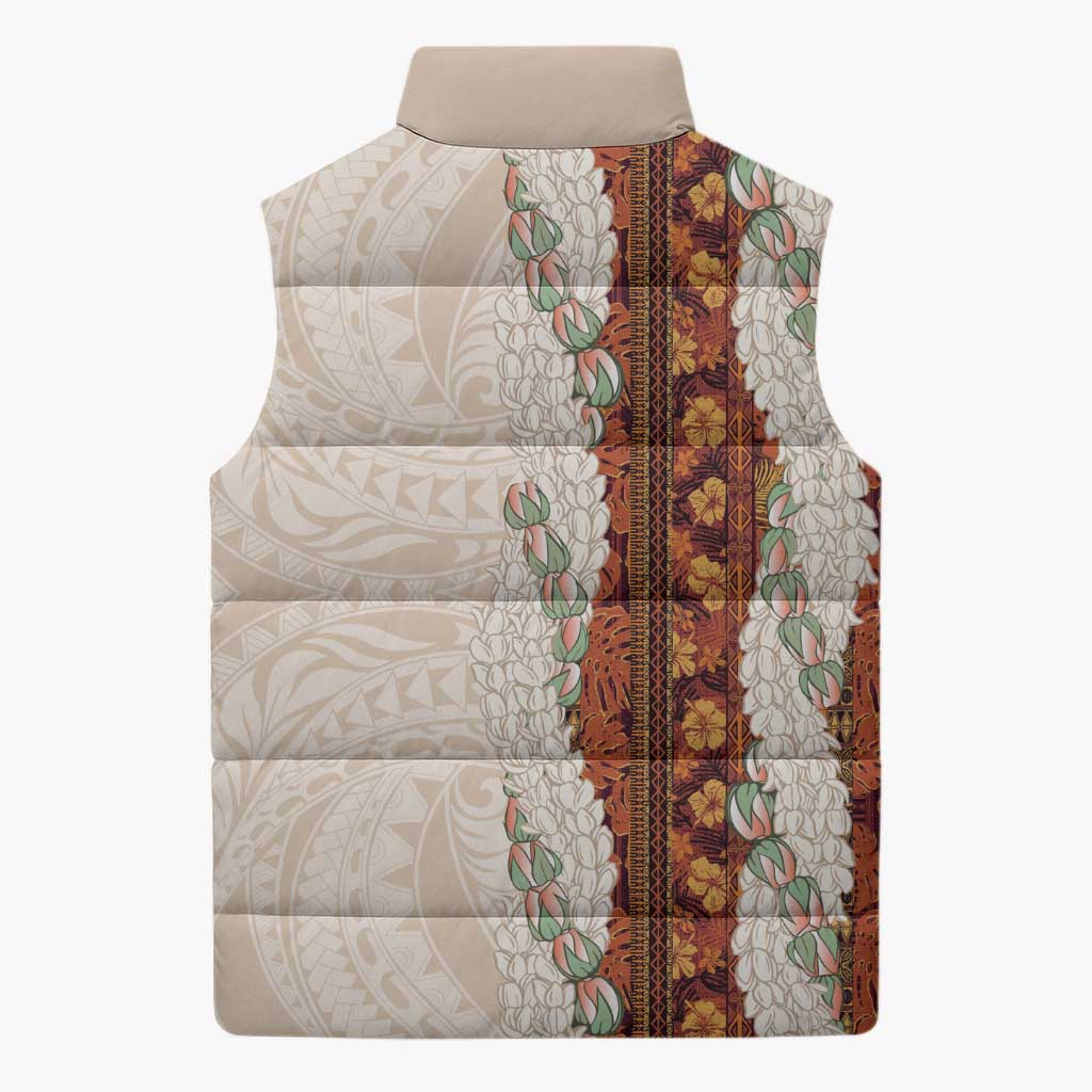 Aloha Hawaii Mikioi Lei Sleeveless Puffer Jacket Cattail Red Tropical Flower Pattern - Polynesian Pride