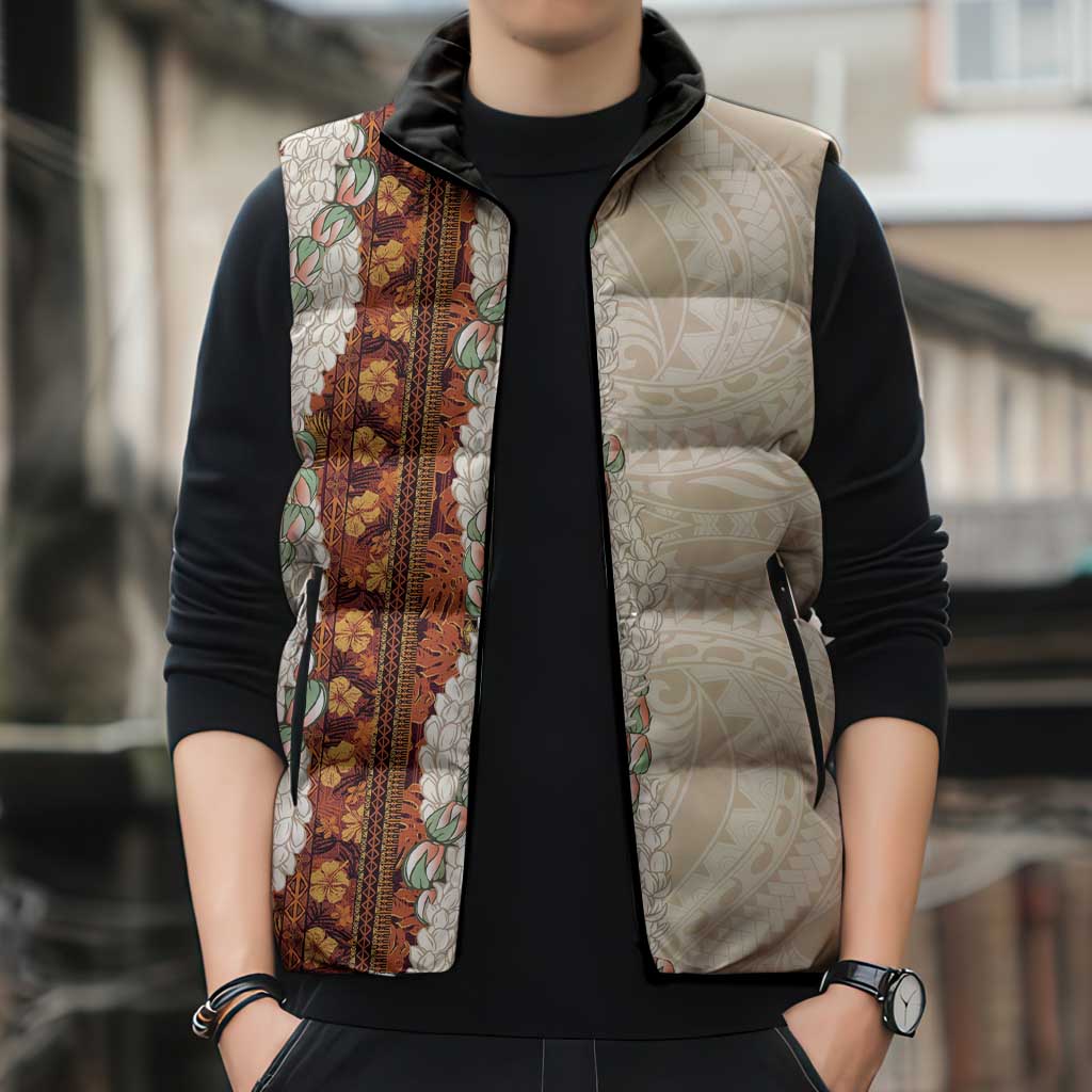 Aloha Hawaii Mikioi Lei Sleeveless Puffer Jacket Cattail Red Tropical Flower Pattern - Polynesian Pride