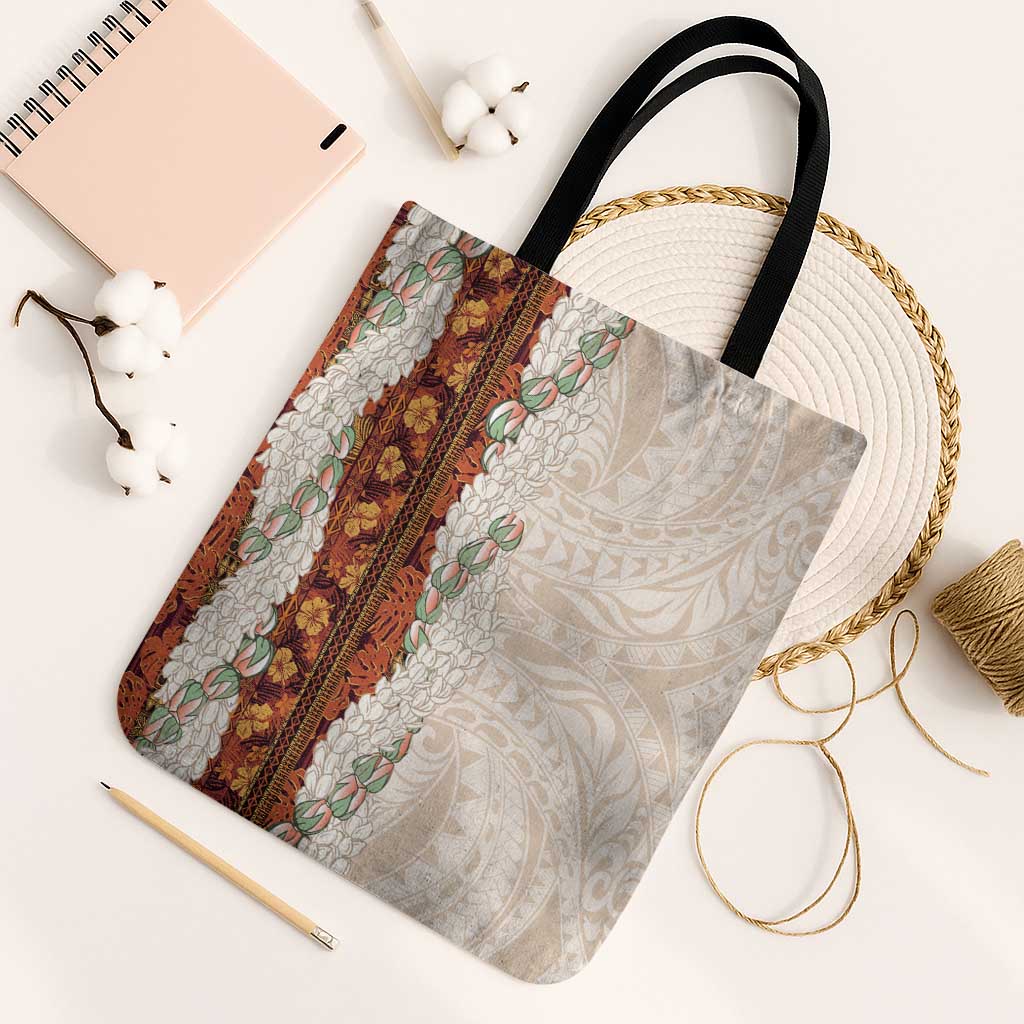 Aloha Hawaii Mikioi Lei Tote Bag Cattail Red Tropical Flower Pattern - Polynesian Pride