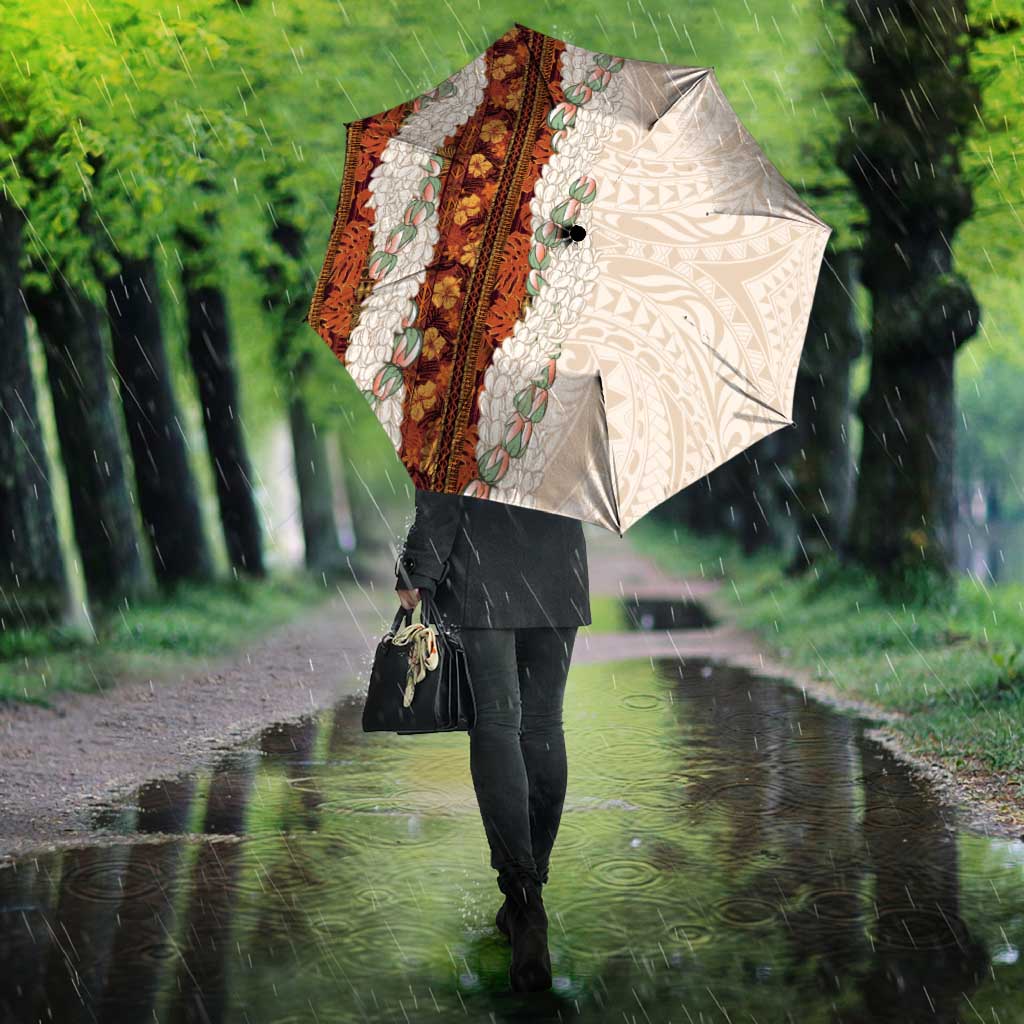 Aloha Hawaii Mikioi Lei Umbrella Cattail Red Tropical Flower Pattern - Polynesian Pride