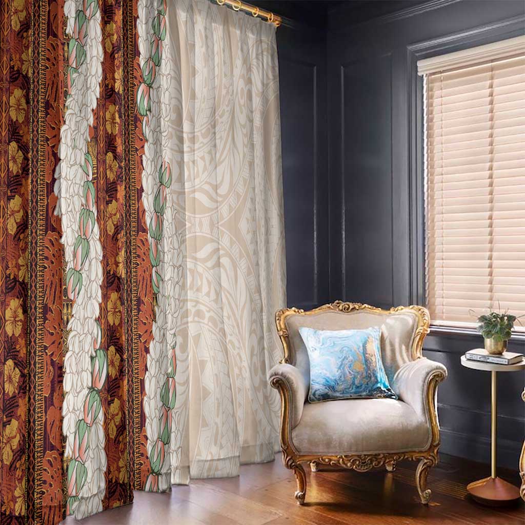 Aloha Hawaii Mikioi Lei Window Curtain Cattail Red Tropical Flower Pattern - Polynesian Pride