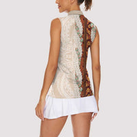 Aloha Hawaii Mikioi Lei Women Sleeveless Polo Shirt Cattail Red Tropical Flower Pattern - Polynesian Pride