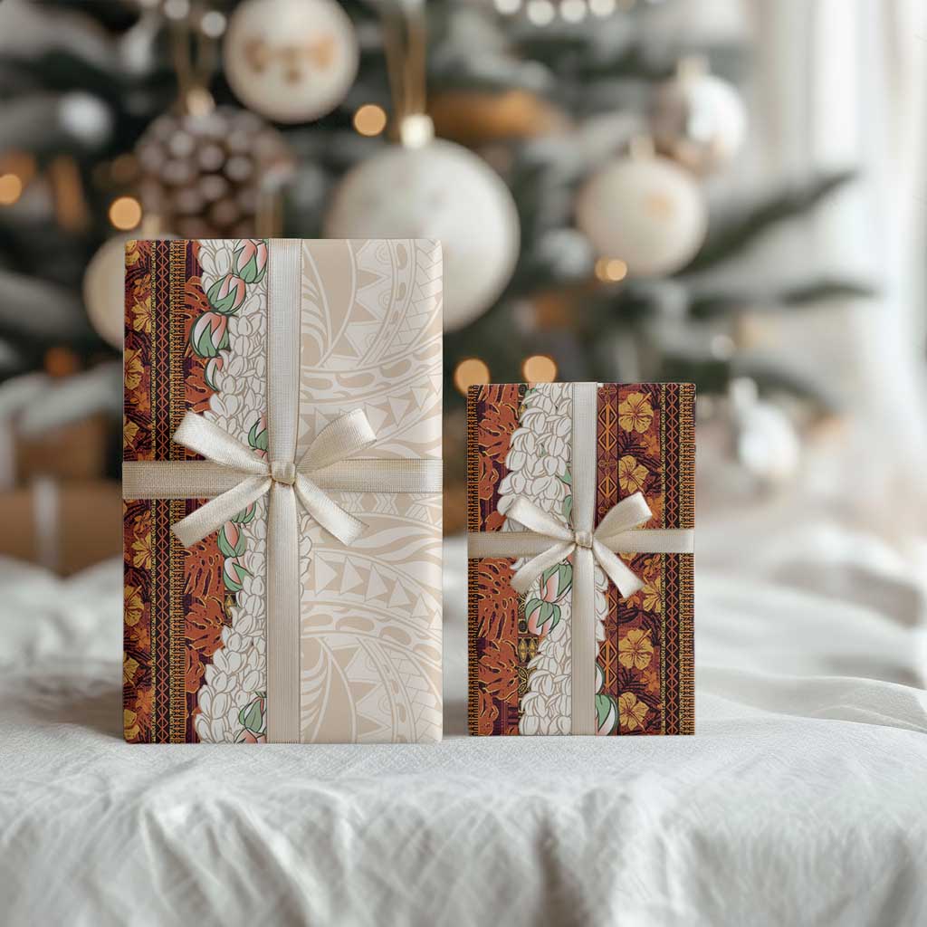 Aloha Hawaii Mikioi Lei Wrapping Paper Cattail Red Tropical Flower Pattern - Polynesian Pride