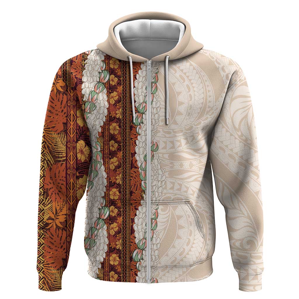 Aloha Hawaii Mikioi Lei Zip Hoodie Cattail Red Tropical Flower Pattern - Polynesian Pride