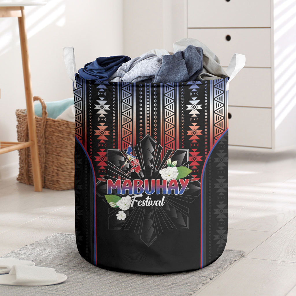 Mabuhay Philippines Festival Laundry Basket Filipino Map Sampaguita Igorot Pattern LT14 Black - Polynesian Pride