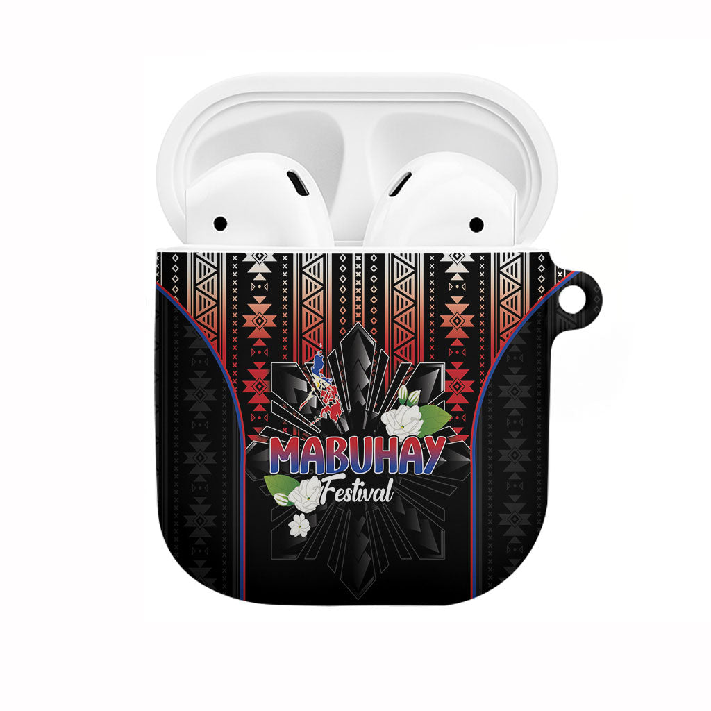 Mabuhay Philippines Festival AirPods Case Filipino Map Sampaguita Igorot Pattern LT14 Black - Polynesian Pride