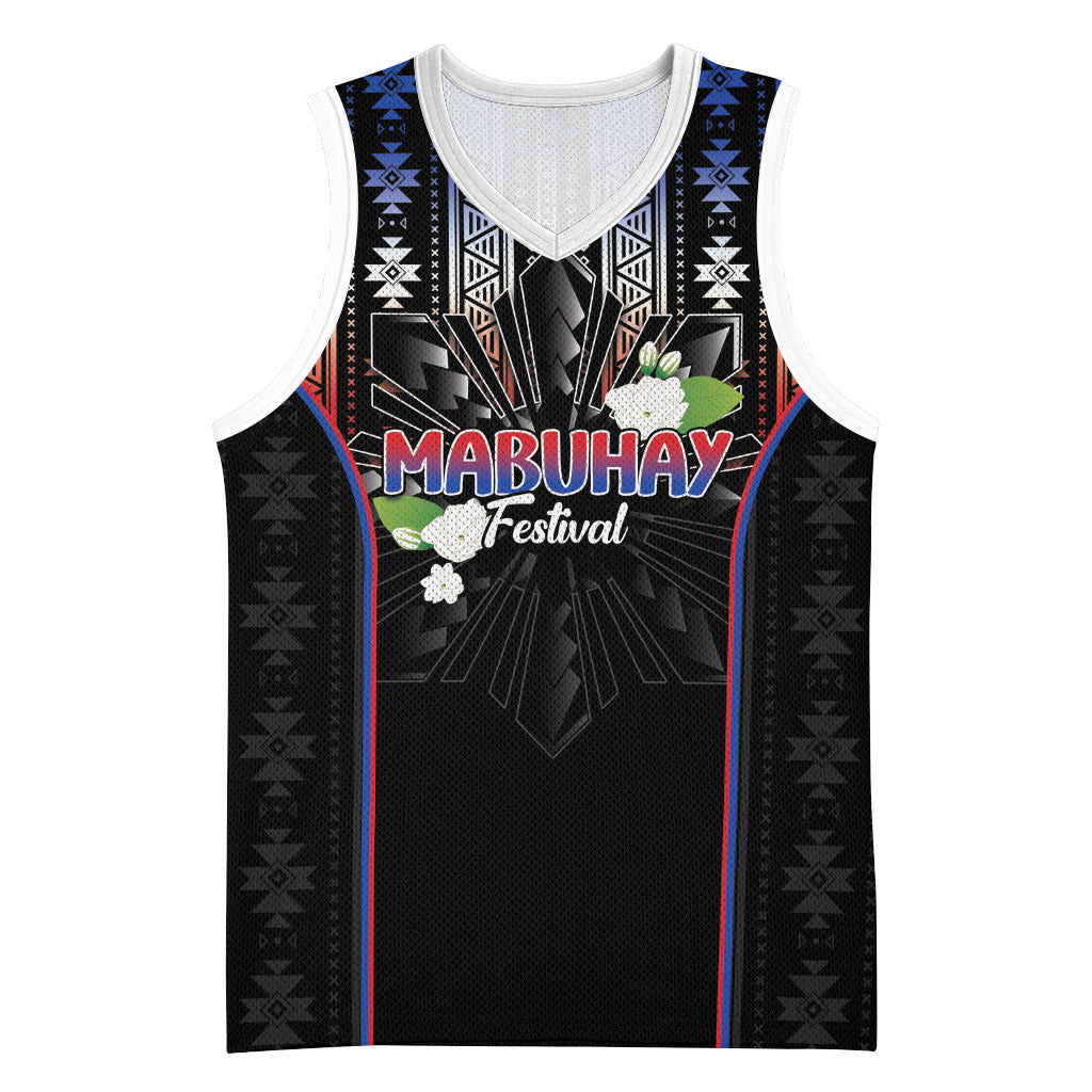 Mabuhay Philippines Festival Basketball Jersey Filipino Map Sampaguita Igorot Pattern LT14 Unisex Black - Polynesian Pride